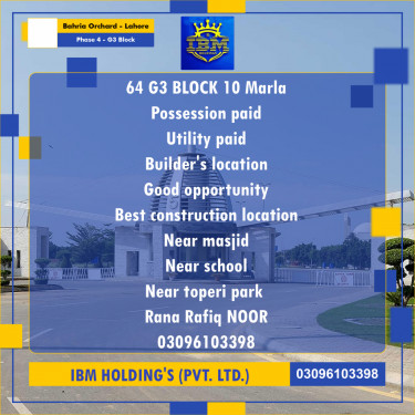 10 Marla Residential Plot for Sale in Phase 4 - G3 Block -  Bahria Orchard, Lahore - (BP-346836)