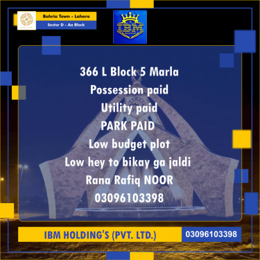5 Marla Residential Plot for Sale in Sector D - AA Block -  Bahria Town, Lahore - (BP-346879)