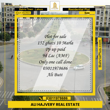 10 Marla Residential Plot for Sale in Sector F - Ghazi Block -  Bahria Town, Lahore - (BP-346902)