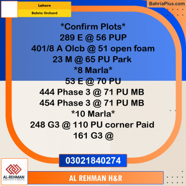 Residential Plot for Sale in Bahria Orchard, Lahore - (BP-346910)
