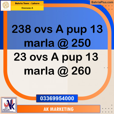 13 Marla Residential Plot for Sale in Overseas A -  Bahria Town, Lahore - (BP-346918)