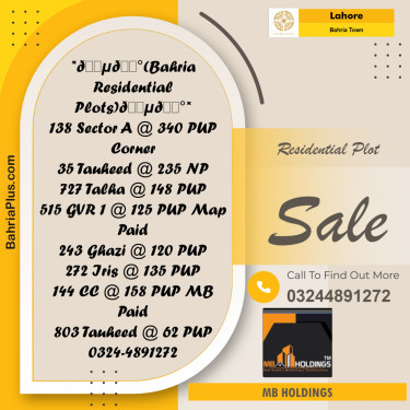 Residential Plot for Sale in Bahria Town, Lahore - (BP-346950)