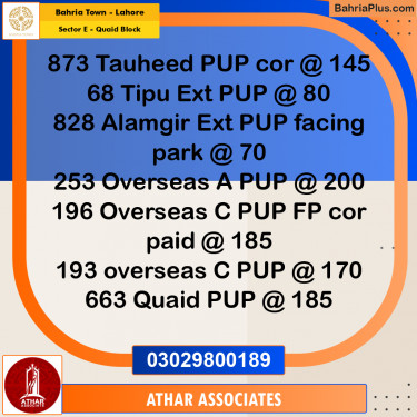 10 Marla Residential Plot for Sale in Sector E - Quaid Block -  Bahria Town, Lahore - (BP-346955)