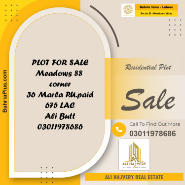 36 Marla Residential Plot for Sale in Sector B - Meadows Villas -  Bahria Town, Lahore - (BP-347001)