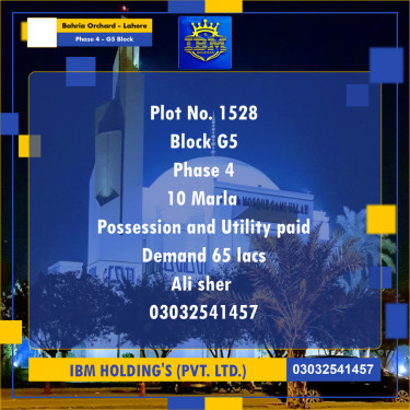 10 Marla Residential Plot for Sale in Phase 4 - G5 Block -  Bahria Orchard, Lahore - (BP-347015)