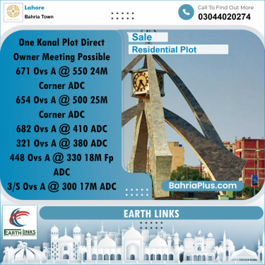 1 Kanal Residential Plot for Sale in Bahria Town, Lahore - (BP-347037)