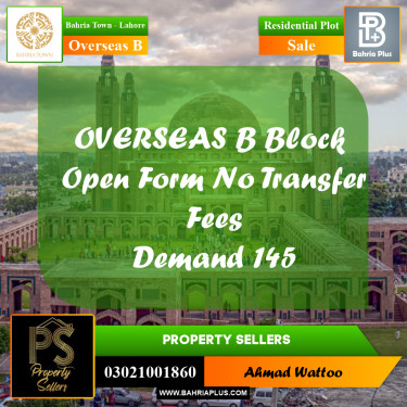 10 Marla Residential Plot for Sale in Overseas B -  Bahria Town, Lahore - (BP-347074)