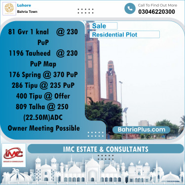 Residential Plot for Sale in Bahria Town, Lahore - (BP-347081)