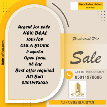 5 Marla Residential Plot for Sale in OLC-A Block -  Bahria Orchard, Lahore - (BP-347112)