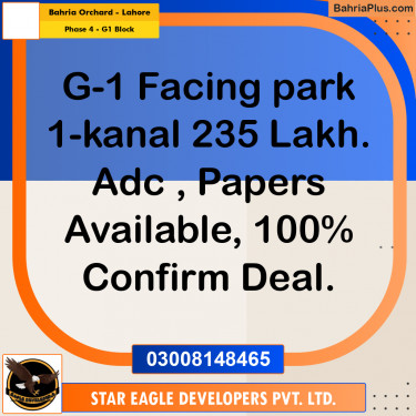 1 Kanal Residential Plot for Sale in Phase 4 - G1 Block -  Bahria Orchard, Lahore - (BP-347183)