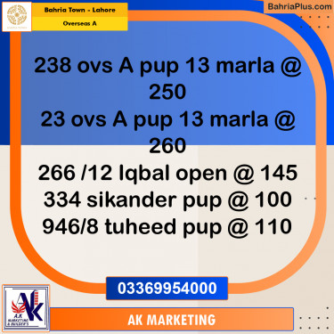 13 Marla Residential Plot for Sale in Overseas A -  Bahria Town, Lahore - (BP-347200)