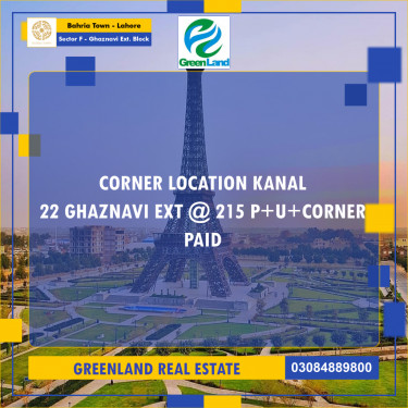 1 Kanal Residential Plot for Sale in Sector F - Ghaznavi Ext. Block -  Bahria Town, Lahore - (BP-347201)