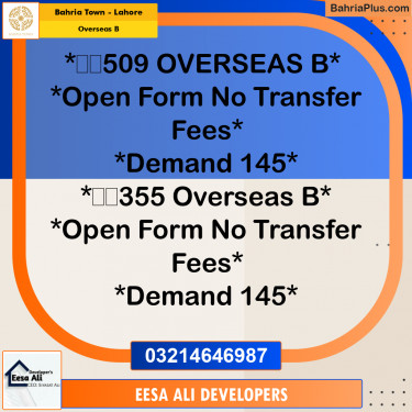 10 Marla Residential Plot for Sale in Overseas B -  Bahria Town, Lahore - (BP-347211)
