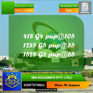 10 Marla Residential Plot for Sale in Phase 4 - G4 Block -  Bahria Orchard, Lahore - (BP-347231)
