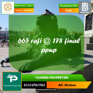 10 Marla Residential Plot for Sale in Sector E - Rafi Block -  Bahria Town, Lahore - (BP-347232)