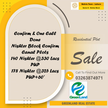 1 Kanal Residential Plot for Sale in Sector E - Nishtar Block -  Bahria Town, Lahore - (BP-347262)