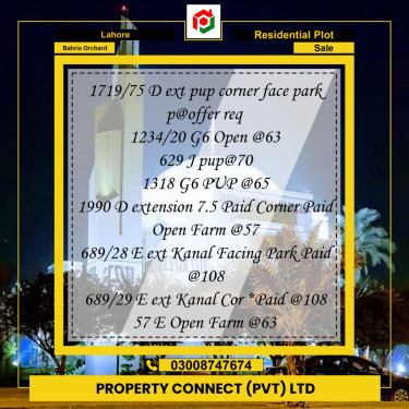 Residential Plot for Sale in Bahria Orchard, Lahore - (BP-347294)