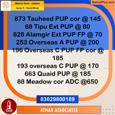 10 Marla Residential Plot for Sale in Sector E - Quaid Block -  Bahria Town, Lahore - (BP-347312)