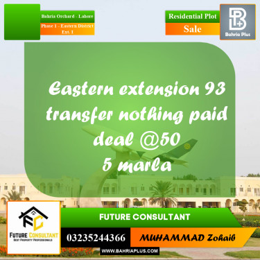 5 Marla Residential Plot for Sale in Phase 1 - Eastern District Ext. I -  Bahria Orchard, Lahore - (BP-347352)