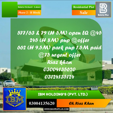8 Marla Residential Plot for Sale in Phase 2 - H Block -  Bahria Orchard, Lahore - (BP-347380)