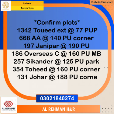 Residential Plot for Sale in Bahria Town, Lahore - (BP-347459)
