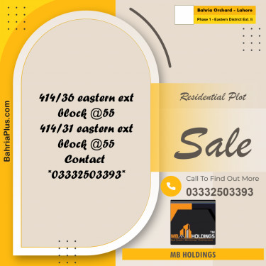5 Marla Residential Plot for Sale in Phase 1 - Eastern District Ext. II -  Bahria Orchard, Lahore - (BP-347507)