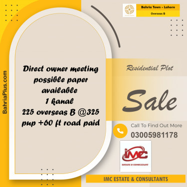 1 Kanal Residential Plot for Sale in Overseas B -  Bahria Town, Lahore - (BP-347543)