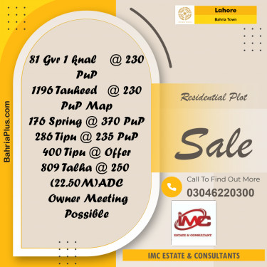 Residential Plot for Sale in Bahria Town, Lahore - (BP-347561)