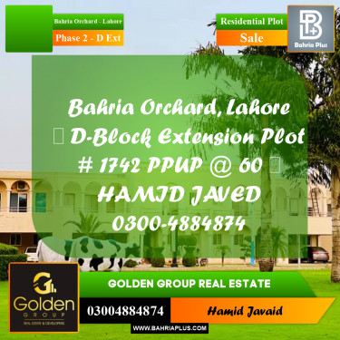 8 Marla Residential Plot for Sale in Phase 2 - D Ext -  Bahria Orchard, Lahore - (BP-347577)