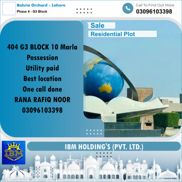 10 Marla Residential Plot for Sale in Phase 4 - G3 Block -  Bahria Orchard, Lahore - (BP-347626)
