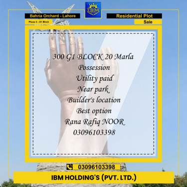 20 Marla Residential Plot for Sale in Phase 4 - G1 Block -  Bahria Orchard, Lahore - (BP-347627)