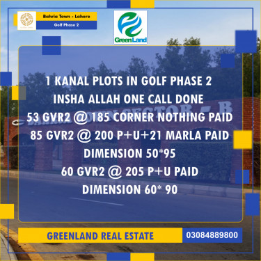 1 Kanal Residential Plot for Sale in Golf Phase 2 -  Bahria Town, Lahore - (BP-347696)