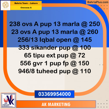 13 Marla Residential Plot for Sale in Overseas A -  Bahria Town, Lahore - (BP-347773)