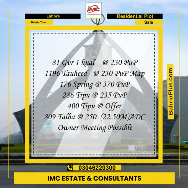 Residential Plot for Sale in Bahria Town, Lahore - (BP-347774)