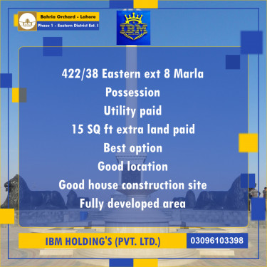 8 Marla Residential Plot for Sale in Phase 1 - Eastern District Ext. I -  Bahria Orchard, Lahore - (BP-347857)