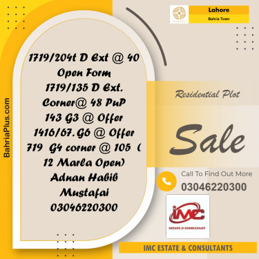 Residential Plot for Sale in Bahria Town, Lahore - (BP-347860)