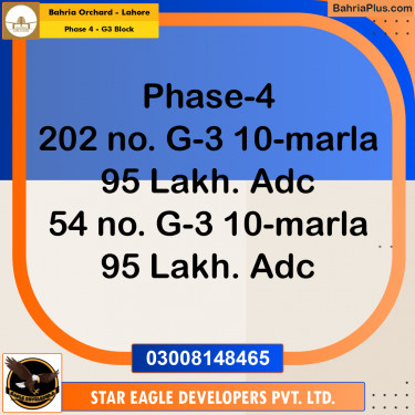 10 Marla Residential Plot for Sale in Phase 4 - G3 Block -  Bahria Orchard, Lahore - (BP-347915)