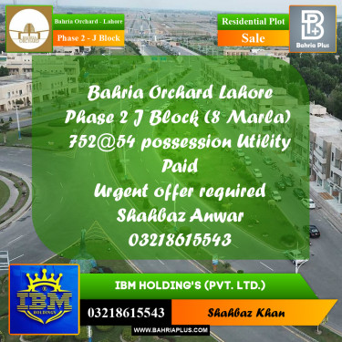 8 Marla Residential Plot for Sale in Phase 2 - J Block -  Bahria Orchard, Lahore - (BP-347929)