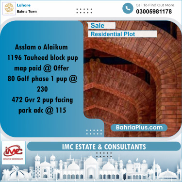 Residential Plot for Sale in Bahria Town, Lahore - (BP-347991)