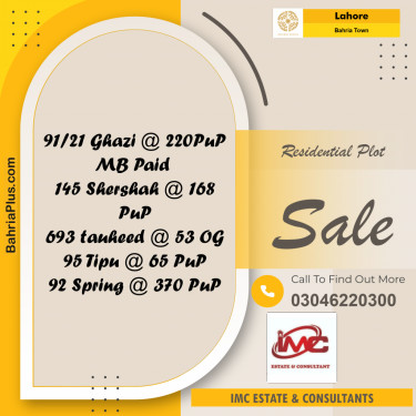 Residential Plot for Sale in Bahria Town, Lahore - (BP-348030)