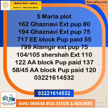 5 Marla Residential Plot for Sale in Sector F - Ghaznavi Block -  Bahria Town, Lahore - (BP-348042)