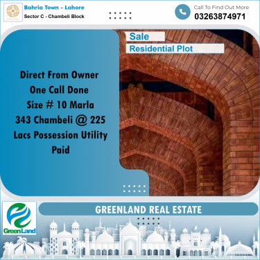 10 Marla Residential Plot for Sale in Sector C - Chambeli Block -  Bahria Town, Lahore - (BP-348112)