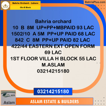 8 Marla Residential Plot for Sale in OLC-B Block -  Bahria Orchard, Lahore - (BP-348118)