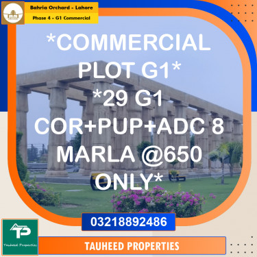 8 Marla Residential Plot for Sale in Phase 4 - G1 Commercial -  Bahria Orchard, Lahore - (BP-348171)