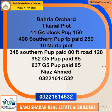 1 Kanal Residential Plot for Sale in Phase 4 - G4 Block -  Bahria Orchard, Lahore - (BP-348180)