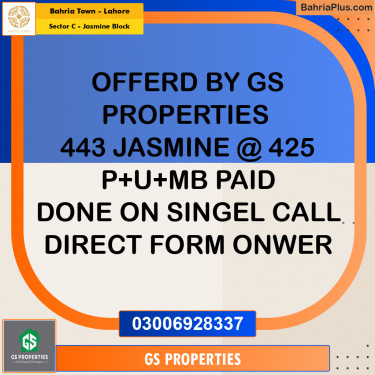 1 Kanal Residential Plot for Sale in Sector C - Jasmine Block -  Bahria Town, Lahore - (BP-348187)