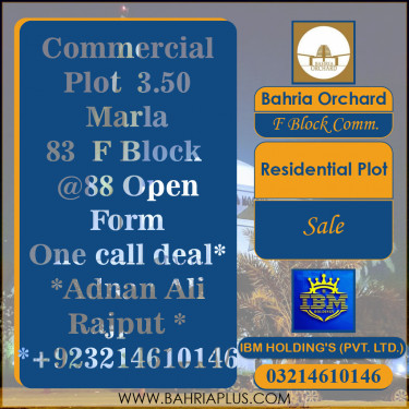 3 Marla Residential Plot for Sale in Phase 2 - F Block Commercial -  Bahria Orchard, Lahore - (BP-348331)