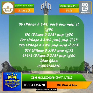 8 Marla Residential Plot for Sale in Phase 3 -  Bahria Orchard, Lahore - (BP-348391)