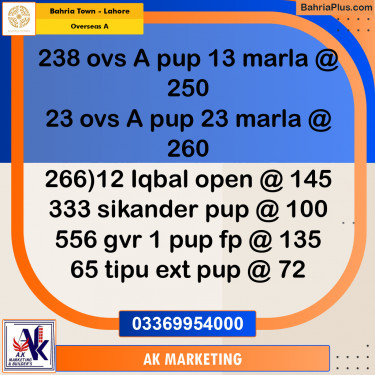 13 Marla Residential Plot for Sale in Overseas A -  Bahria Town, Lahore - (BP-348411)