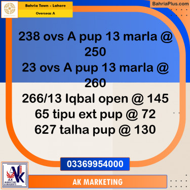 13 Marla Residential Plot for Sale in Overseas A -  Bahria Town, Lahore - (BP-348535)